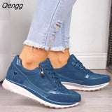 Niulatu Shoes 2025 New Fashion Wedge Flat Shoes Zipper Lace Up Comfortable Ladies Sneakers Female Vulcanized Shoes DJSE