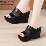 Niulatu 32-43 High Heels Slippers Women Wedding Shoes Summer 2025 Cutout Platform Wedges Slides Ladies Slippers for Office DJSE