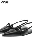 Niulatu Women White Flats Slingbacks Sexy Summer Fashion Pointed Toe Sandals Elegant Office Lady Flat Shoes Casual Flat Slides DJSE