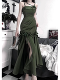 Niulatu Mermaid Straps Green Long Ruffles Prom Dresses Birthday Dress SD577