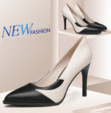 Niulatu Stiletto Heel Pointed Toe High Heels Shallow Mouth Color-matching Women's Shoes Black All-match Work Shoes DJSE