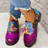 Niulatu Women's Flat Shoes Printed Vintage Round Toe Tassel Mixed Color Spring Shoes 2025 Lace Up Ladies Fashion Retro Female Footwear DJSE