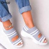 Niulatu Women Sandals 2025 High Heels Platform Women Shoes Summer Casual Female shoes Knitting Slip On Peep Toe flat Women Sandals DJSE