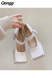 Niulatu Shoes Retro Square Head Bright Leather Early Spring 2025 New Shallow Mouth Coarse Heel Single Shoes Chaussure Femme DJSE