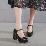 Niulatu Women Shoes Woman Slip on Shallow Buckle Strap Casual Shoes Thick High Heels Plus SizeSolid Leather Pumps shoes DJSE