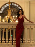 Niulatu Sheath Halter Red Slit Velvet Prom Dresses Birthday Outfits SD771