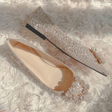 Niulatu Woman Square Buckle Crystal Pointed Toe Flats Glitter Shallow Slip On Comfy Loafers Bling Bling 33-44 Moccasins DJSE