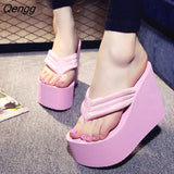 Niulatu Shoes Lady House Slippers Platform Slides Low on A Wedge Rubber Flip Flops Summer Sand New Woman's Candy Colors DJSE