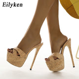 Niulatu Summer Ultra Thin High Heels 17CM Ladies Slippers Fashion Brief Slingback Peep Toe Slip-On Platform Sandals Mules Shoes DJSE