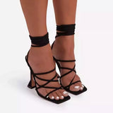 Niulatu Women Summer Sandals Sexy Peep Toe Ankle Strap Shoe Cross Lace-Up Stiletto High Heels Ladies Party Slipper Shoes DJSE