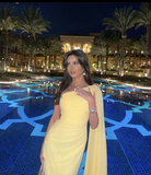 Niulatu One Shoulder Chiffon Long Prom Dress Yellow Evening Dress HZ1007
