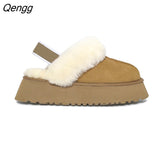 Niulatu Plush Cotton Slippers Women Flats Shoes 2025 New Fashion Platform Casual Home Suede Fur Warm Slingback Flip Flops DJSE