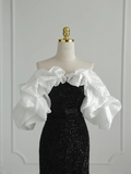 Niulatu Black And White Evening Dress With Ruffles Formal Dress HZ1007