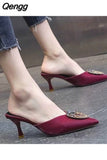 Niulatu Women Pumps Summer Mid-heel Shoes Stiletto Pointed Toe Rhinestone Decoration Luxury Sandals Ladies Sandalia Feminina Mules DJSE