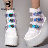 Niulatu Dropshipping INS Hot Brand High Platform Ankle Boots Women 2025 Fashion PVC Strap Decorating High Wedges Shoes Woman DJSE