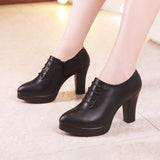 Niulatu 32-43 Deep Mouth Pumps Women Platform Shoes Block Heel 2025 Oxfords High Heels Shoes Soft Leather for Work Dance DJSE