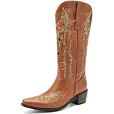 Niulatu Toe Chunky Vintgae Wedding Western Mid Calf Boots For Women Embroidery Cowgirls Cowboy Slip On Shoes Boots DJSE