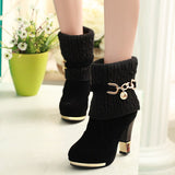 Niulatu Women's boots high-heeled female boots 2025 winter new thick with shoes frosted wool in the Women's shoes Wedding DJSE