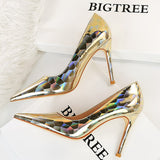 Niulatu Shoes New Patent Leather Woman Pumps Metal Stone Pattern High Heels Designer Women Heels Stiletto Female Pumps Size 43 DJSE