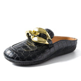 Niulatu Women Slipper Low Heels Casual Slides Flip Flop Round Toe New Arrival Brand Design Gold Chain Closed Slip On Shoes Mulles DJSE