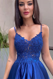 Niulatu Blue Spaghetti Straps Lace Applique Prom Dress with Elegant HZ1007