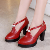 Niulatu 34-43 Women's Shoes with Heels 2025 Genuine Leather Shoes Women Platform Pumps Pearl High Heels for Office Model DJSE