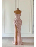 Niulatu Dress Formal Prom Floor Length Sleeveless Strapless Sequined with Glitter Sequin Prom HZ1007