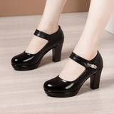 Niulatu 32-43 White Wedding Shoes Women Pumps 2025 Quality Mary Janes Block High Heels Platform Shoes Leather Mom Dance DJSE