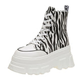 Niulatu Women's 2025 New Summer Thin Zebra Pattern High-Top Women's Raise the Bottom Platform Dad Canvas Shoes DJSE