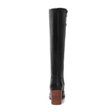 Niulatu Winter Knee High Boots Women Natural Genuine Leather Chunky High Heel Tall Boots Zipper Round Toe Shoes Lady Size DJSE