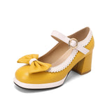 Niulatu Bow Moccasins Shoes Womens Lolita Mixed Colors Mary Janes Square Heels Ballet Pumps Bordered Shoe zapatillas mujer DJSE