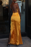 Niulatu Spaghetti Straps Backless Sheath Slit Prom Evening Dress HZ1007