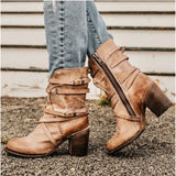 Niulatu Gothic Style Buckle Strap Round Toe Boots Women Shoes Zipper Boots Street haulage motor mujer zapatos fg45 DJSE