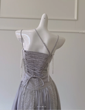 Niulatu Purple Sequins Tulle Beaded Tassel Prom Dress A Line Evening Dress HZ1007