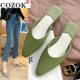 Niulatu Fashion Pointed Toe Mules Women Summer Slippers Candy Color Flats Slip-on Holiday Ladies Sandals Slides PU Women Shoes DJSE