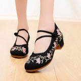 Niulatu Women All-match Embroidered Shoes Ladies Dance Wedding Shoes Ethnic Style Hanfu Mid-heel Pumps DJSE