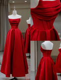 Niulatu Flat Neck Satin Backless Pleated Floor Length A Line Evening Gown Prom Dress HZ1007