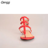 Niulatu Women Rainbow Color Rivet Sandals 2025 New Women Shoes Peep Toe Rainbow Shoes Woman Gladiator Sandals Ankle Strap Flats DJSE