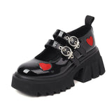 Niulatu Gothic Girls Red Heart Shoes Thick Heel Mary Jane Shoes For Women Vintage Style Platform Pumps Rubber Sole Spring Fall DJSE