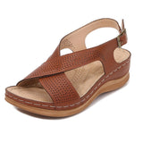 Niulatu Women's Sandals Summer Shoes For Women New Ladies Sewing Hollow Out Wedges Female Casual Pu Leather Platform Retro Sandal DJSE