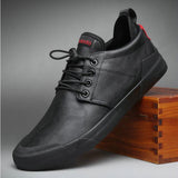 Niulatu Men Flats Vulcanized Shoes Zapatos De Hombre Black Zapatillas Men Casual Shoes Leather Sneakers 663 DJSE
