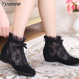 Niulatu Fashion Summer Ankle Boots for Women Flat Heel Boots Mesh Height Increasing Casual Shoes Genuine Leather Big Size DJSE