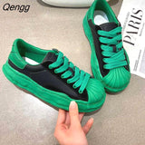 Niulatu Green Color-blocking Sneakers Women's 2025 Spring and Autumn New Thick-soled Lace-up Dad Sports Casual Shoes DJSE