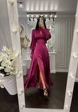Niulatu Puff Sleeves Long Evening Dress With Split HZ1007