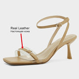 Niulatu 34-39 Women Sandals Genuine Leather High Heels Shoes For Women Summer Ankle Strap Buckle Sexy Stiletto Sandalias DJSE