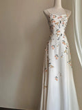 Niulatu A Line Spaghetti Straps Long White Prom Dresses Evening Dress With Appliques HZ1110