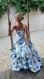 Elegant Wedding Guest Outfit Ball Gown Blue Floral Formal Night Dresses Summer Wedding Guest Dresses Graduation Dresses HZ1214