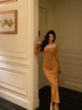 Niulatu Mermaid Square neckline Orange Prom Dresses Birthday Outfits Evening Gown SD1105