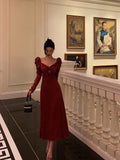 Niulatu A line Long Sleeves Red Satin Prom Dresses Birthday Outfits SD313