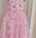 Niulatu A Line Straps Pink Floral Tulle Lace Prom Dresses Birthday Outfits SD377